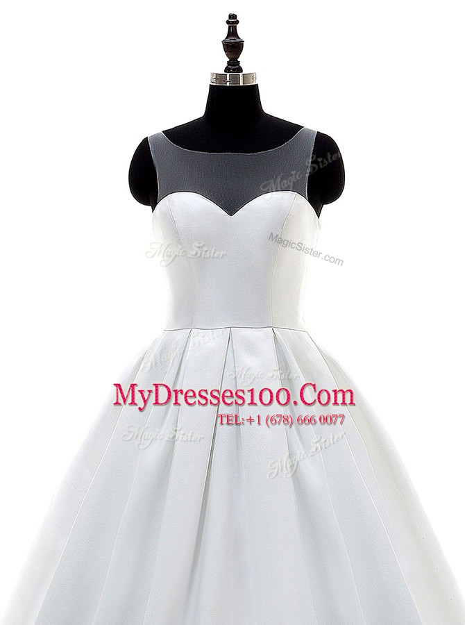 White Sleeveless Satin Sweep Train Zipper Wedding Dresses for Wedding Party