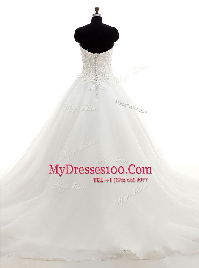 Adorable White Sweetheart Neckline Beading and Lace Wedding Dresses Sleeveless Clasp Handle