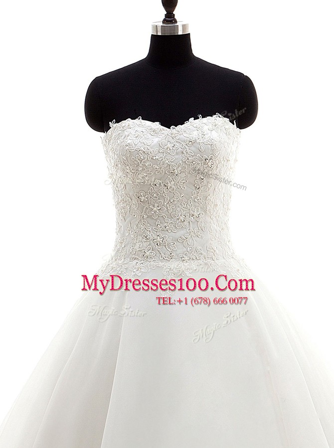 Adorable White Sweetheart Neckline Beading and Lace Wedding Dresses Sleeveless Clasp Handle