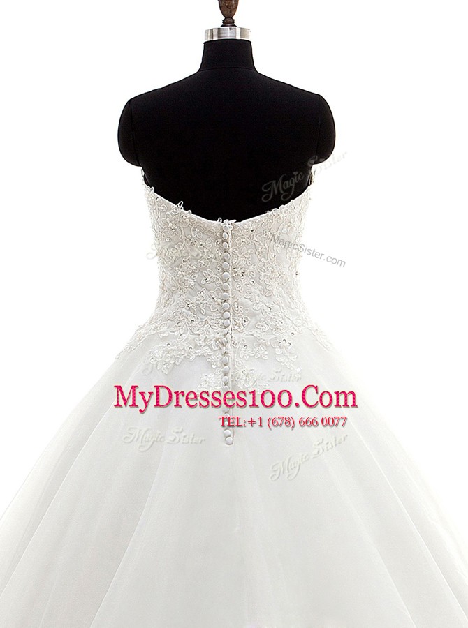 Adorable White Sweetheart Neckline Beading and Lace Wedding Dresses Sleeveless Clasp Handle