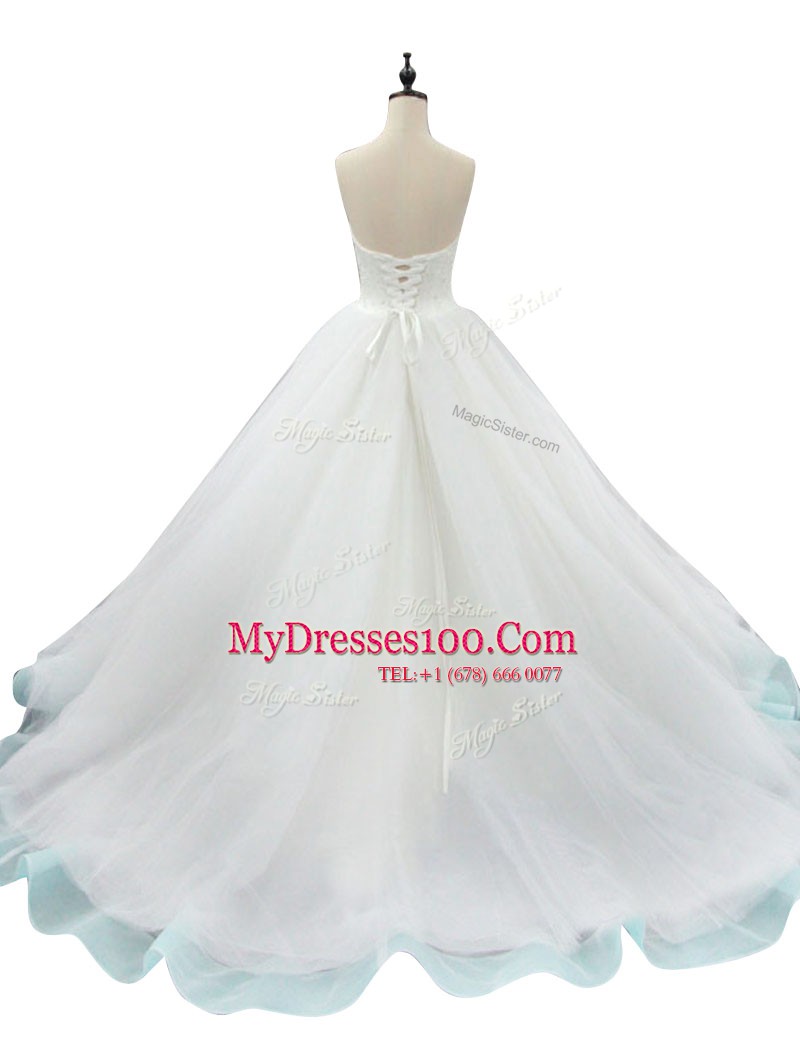 Multi-color Lace Up Wedding Gown Beading and Appliques Sleeveless High Low