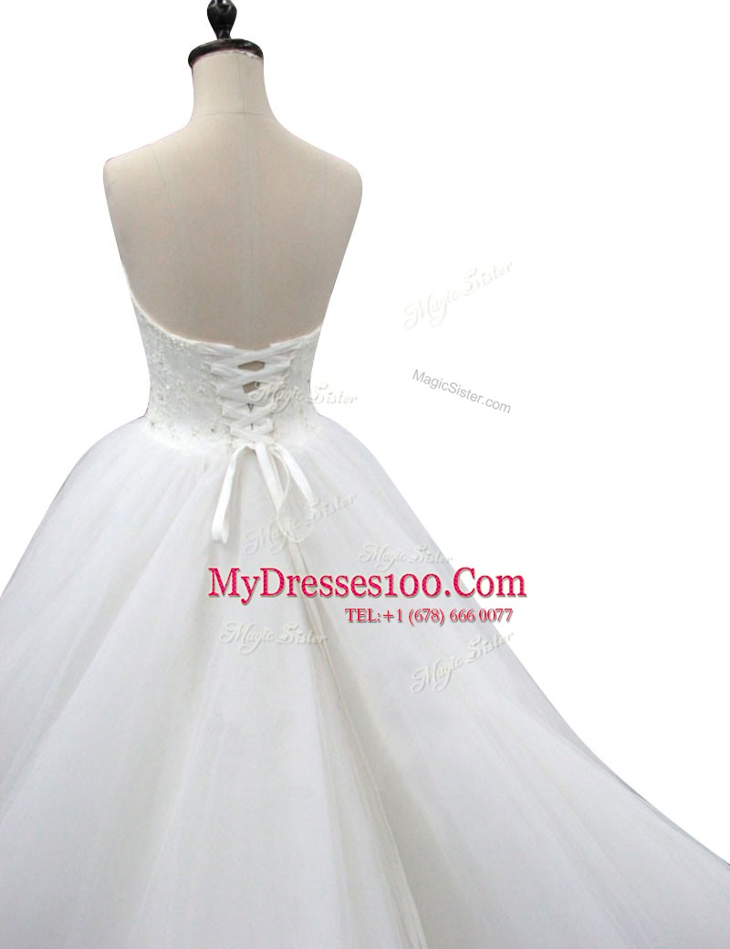 Multi-color Lace Up Wedding Gown Beading and Appliques Sleeveless High Low