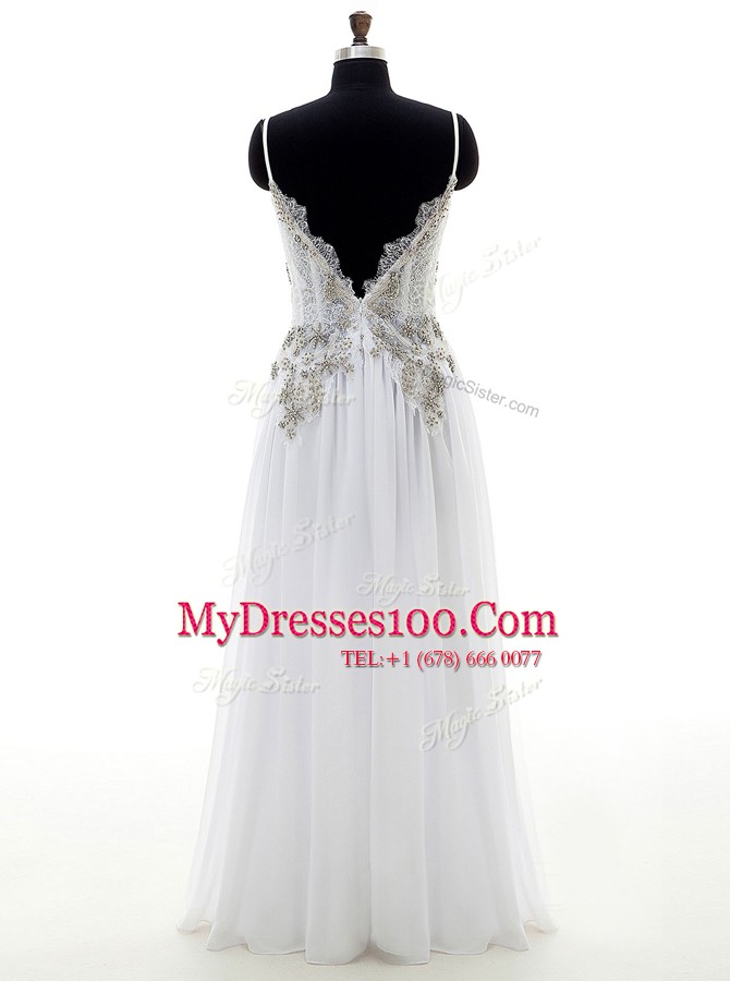 Low Price Empire Wedding Dress White V-neck Chiffon Sleeveless Floor Length Backless