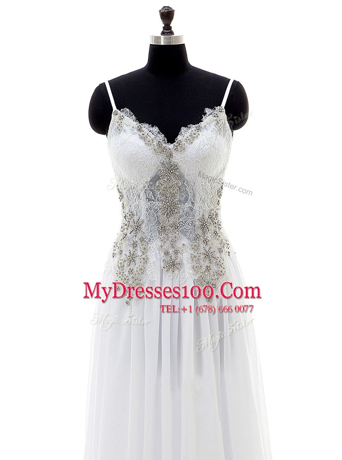 Low Price Empire Wedding Dress White V-neck Chiffon Sleeveless Floor Length Backless