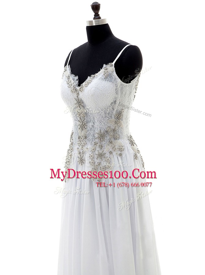 Low Price Empire Wedding Dress White V-neck Chiffon Sleeveless Floor Length Backless