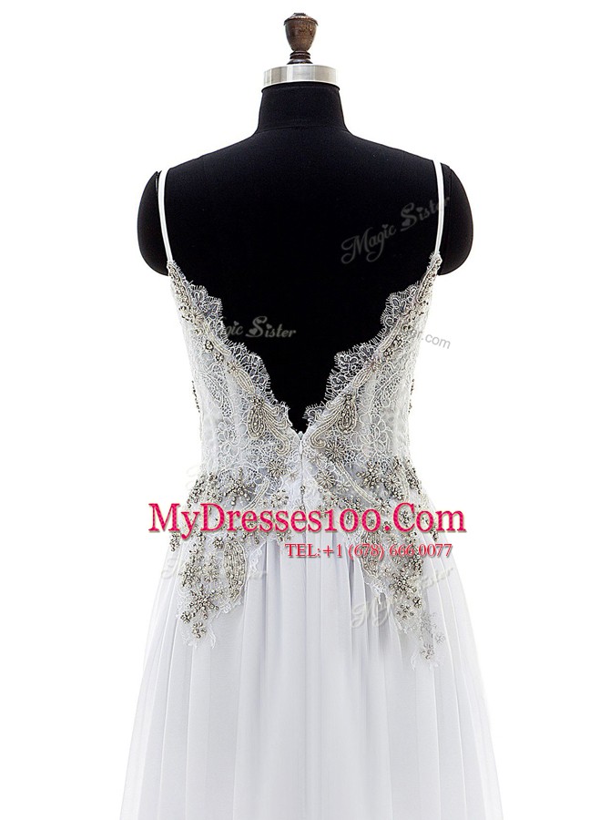 Low Price Empire Wedding Dress White V-neck Chiffon Sleeveless Floor Length Backless
