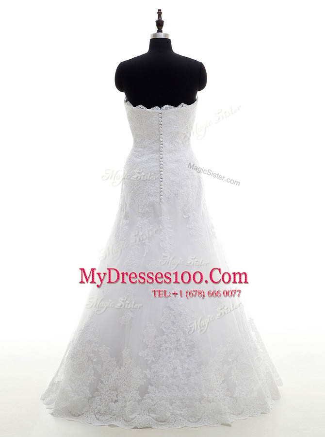 Lace Floor Length Column/Sheath Sleeveless White Wedding Gowns Clasp Handle