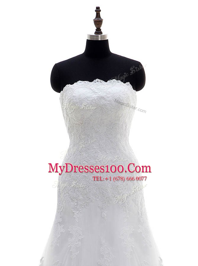 Lace Floor Length Column/Sheath Sleeveless White Wedding Gowns Clasp Handle