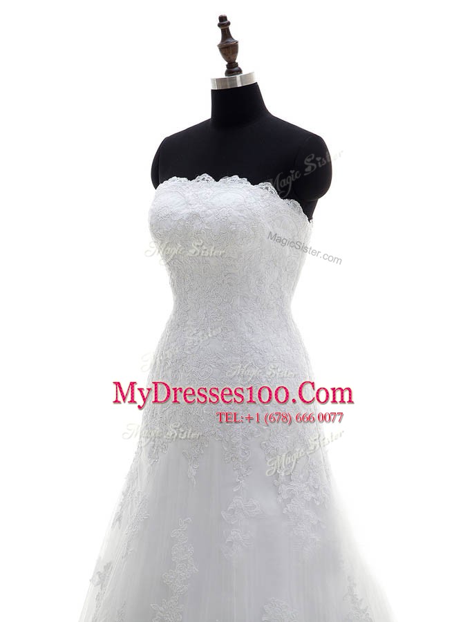 Lace Floor Length Column/Sheath Sleeveless White Wedding Gowns Clasp Handle