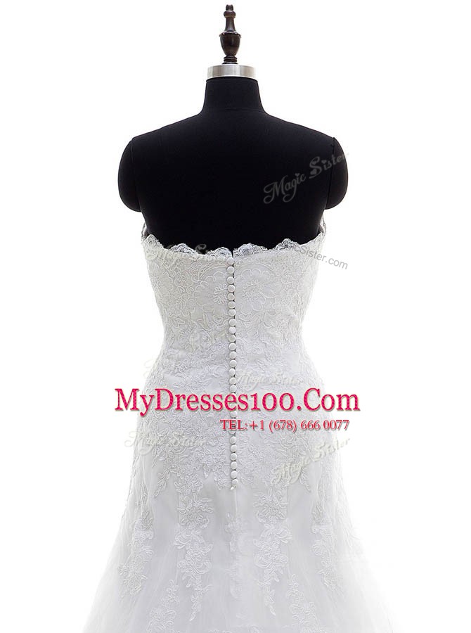 Lace Floor Length Column/Sheath Sleeveless White Wedding Gowns Clasp Handle