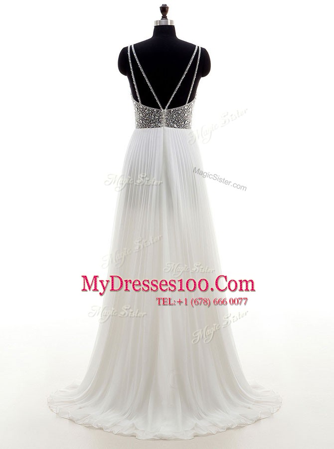 Custom Design Sleeveless Sweep Train Zipper With Train Beading Wedding Dresses