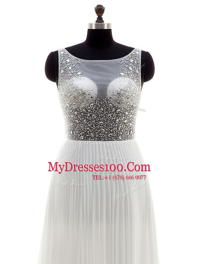 Custom Design Sleeveless Sweep Train Zipper With Train Beading Wedding Dresses