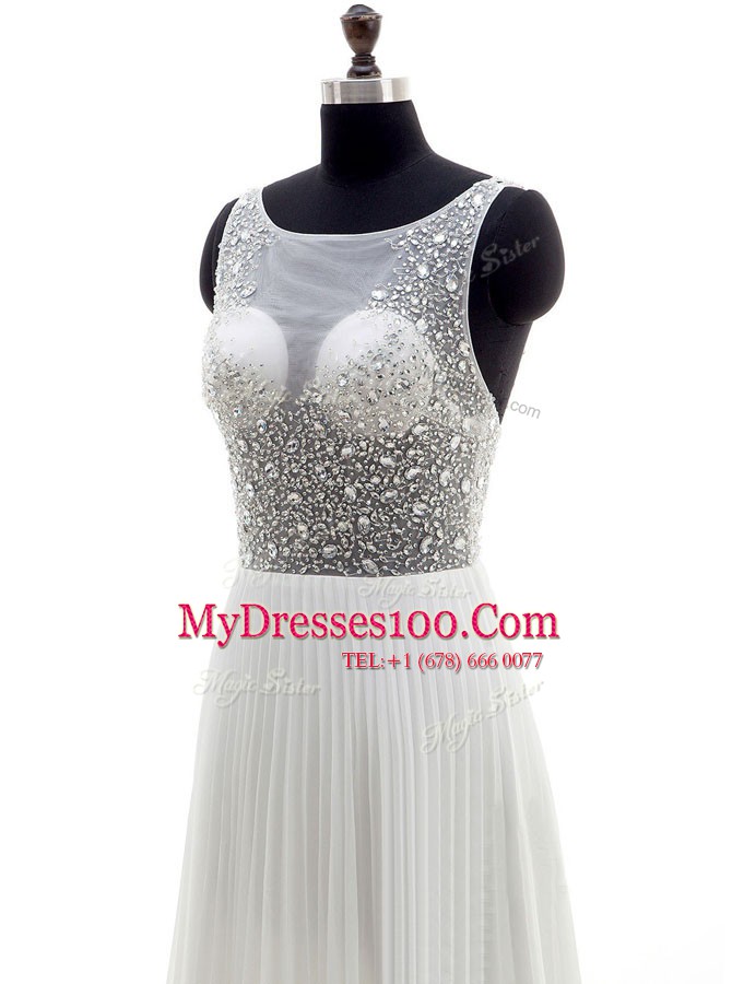 Custom Design Sleeveless Sweep Train Zipper With Train Beading Wedding Dresses