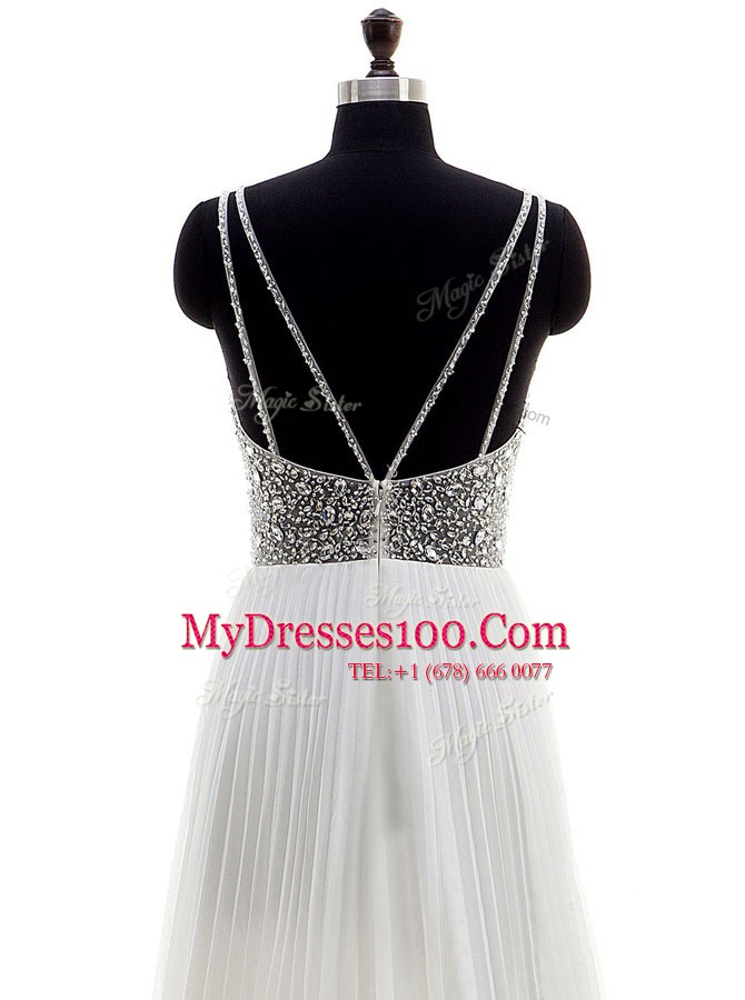 Custom Design Sleeveless Sweep Train Zipper With Train Beading Wedding Dresses
