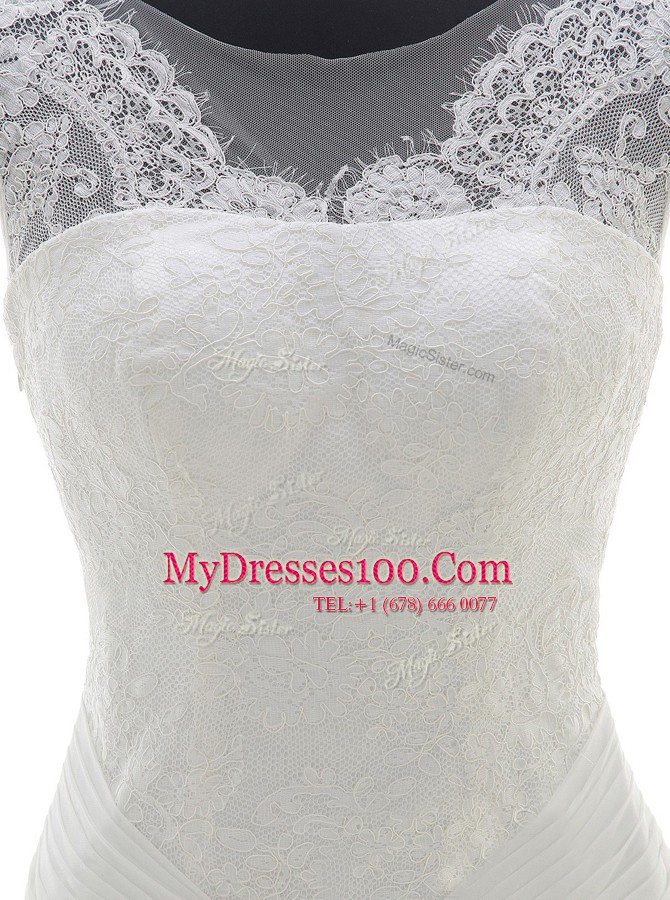 Captivating White Scoop Neckline Lace Wedding Dresses Sleeveless Side Zipper