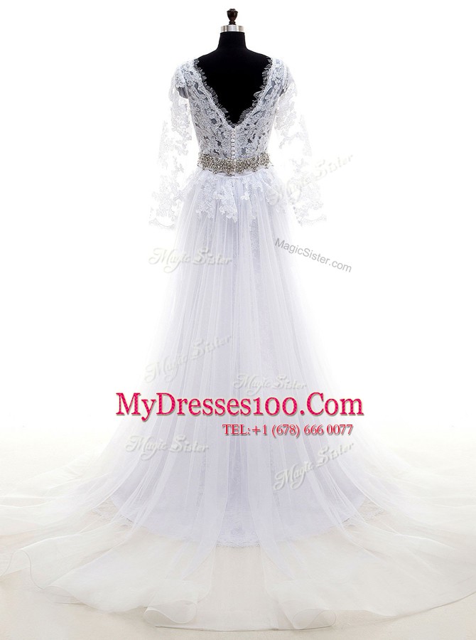 Artistic Lilac Tulle Clasp Handle Wedding Gowns Sleeveless With Train Court Train Lace