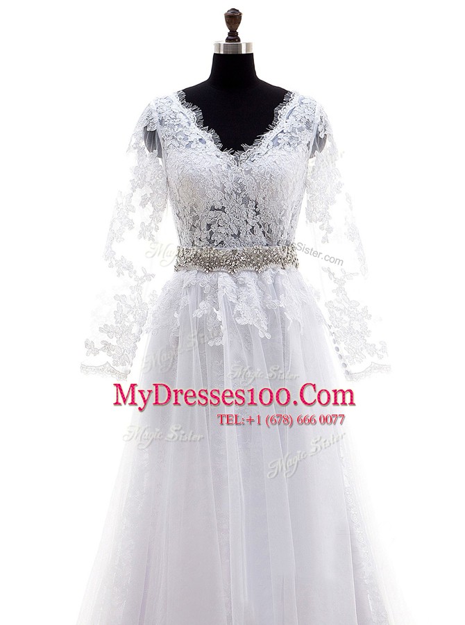 Artistic Lilac Tulle Clasp Handle Wedding Gowns Sleeveless With Train Court Train Lace