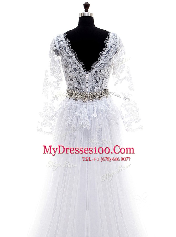 Artistic Lilac Tulle Clasp Handle Wedding Gowns Sleeveless With Train Court Train Lace