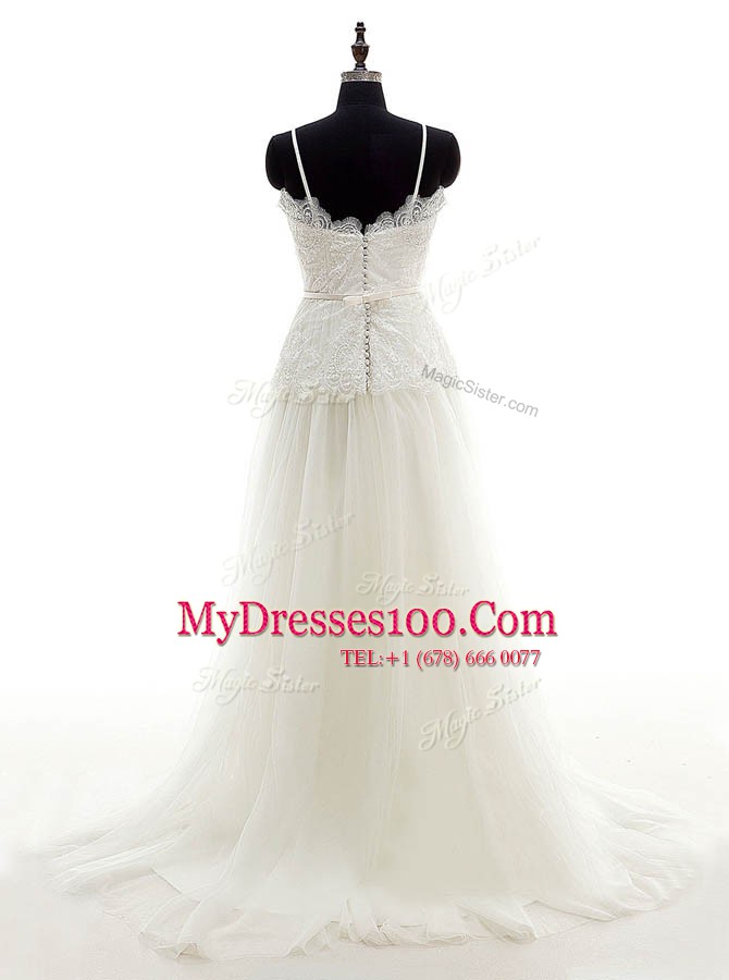 Sumptuous With Train Empire Sleeveless White Wedding Dress Brush Train Zipper