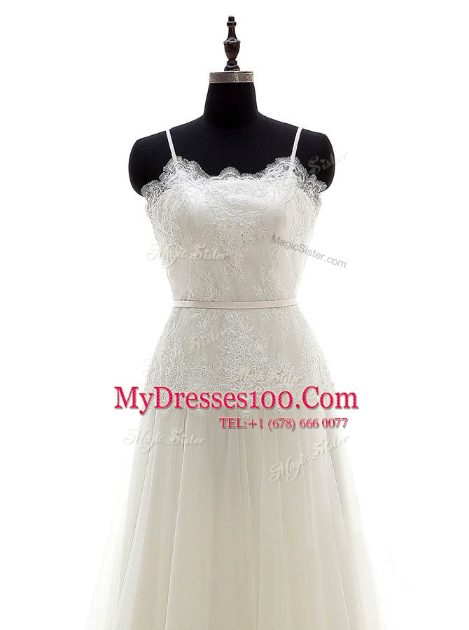 Sumptuous With Train Empire Sleeveless White Wedding Dress Brush Train Zipper