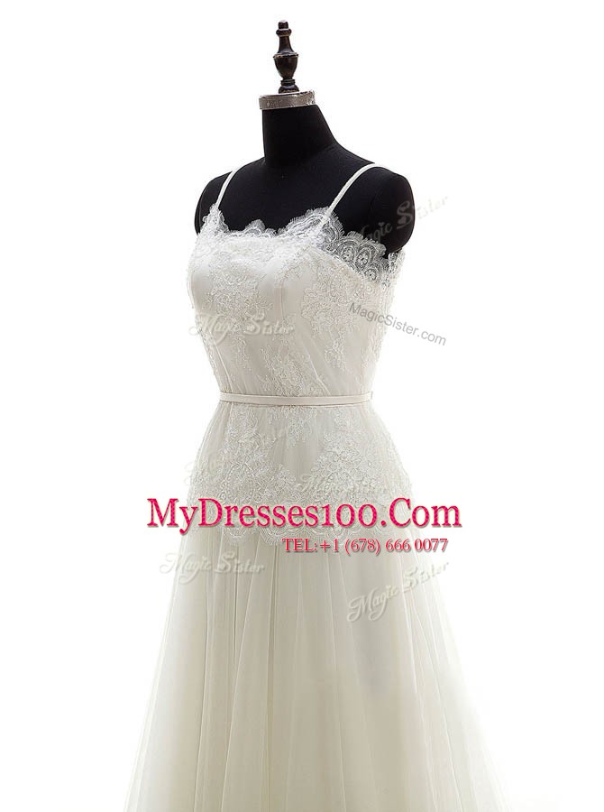 Sumptuous With Train Empire Sleeveless White Wedding Dress Brush Train Zipper