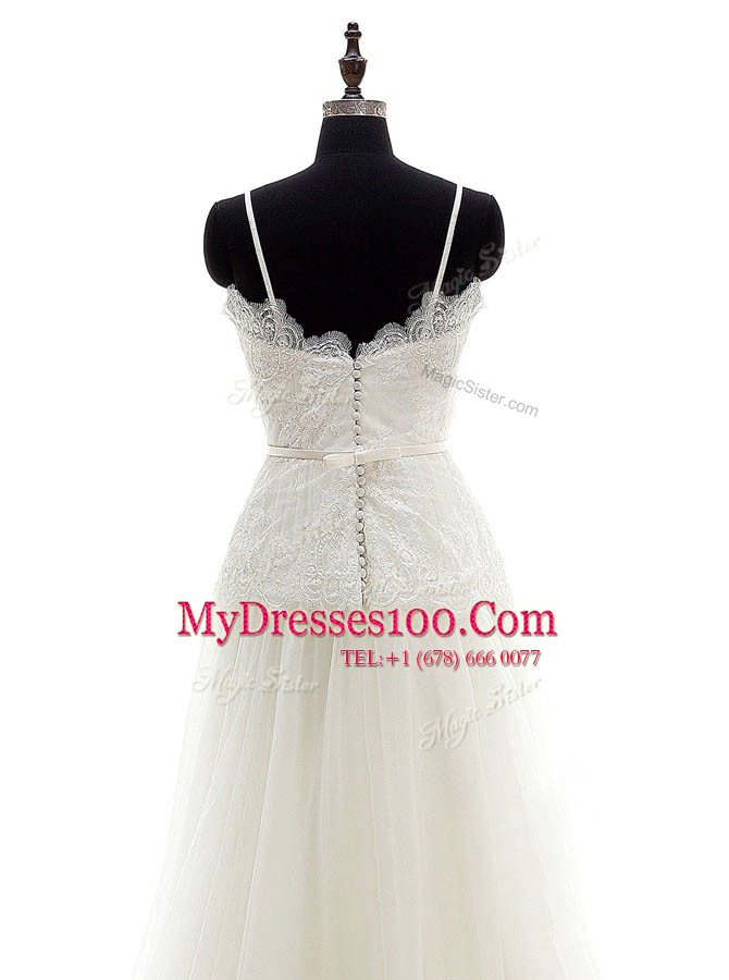 Sumptuous With Train Empire Sleeveless White Wedding Dress Brush Train Zipper