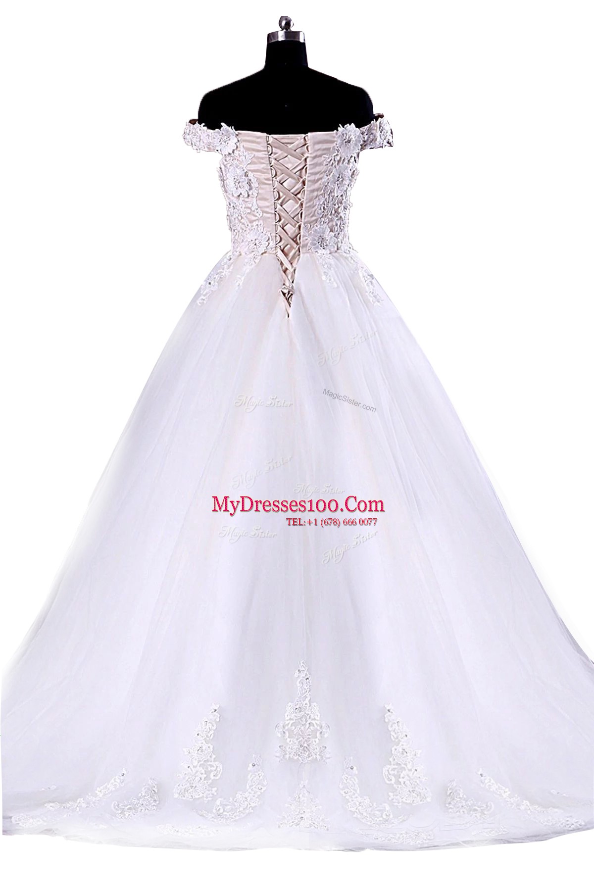 Artistic Floor Length White Wedding Dresses Off The Shoulder Sleeveless Lace Up