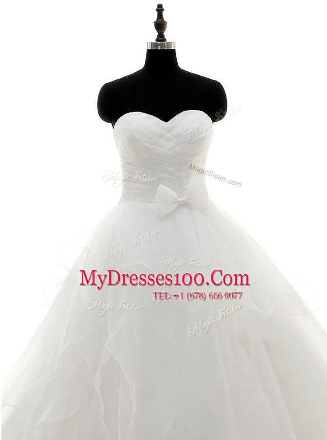 White A-line Pick Ups Wedding Gown Zipper Satin and Organza Long Sleeves With Train