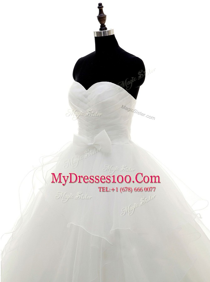 White A-line Pick Ups Wedding Gown Zipper Satin and Organza Long Sleeves With Train