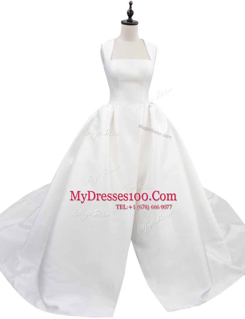 Fashion Sleeveless Court Train Ruching Zipper Wedding Dresses