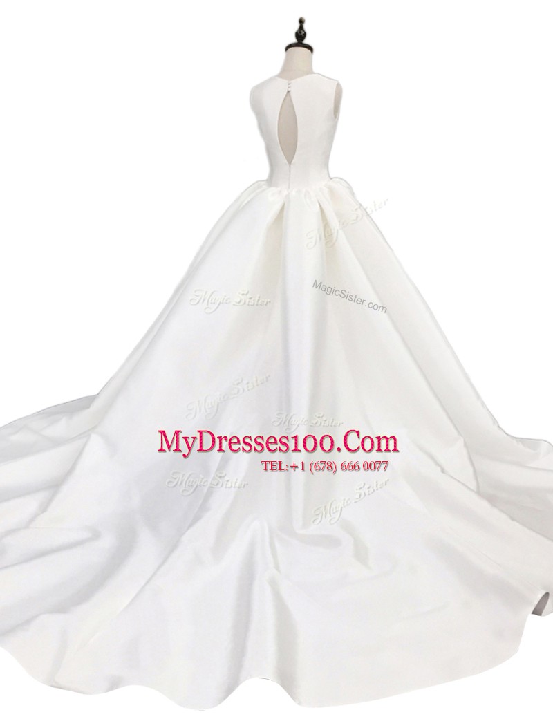 Fashion Sleeveless Court Train Ruching Zipper Wedding Dresses