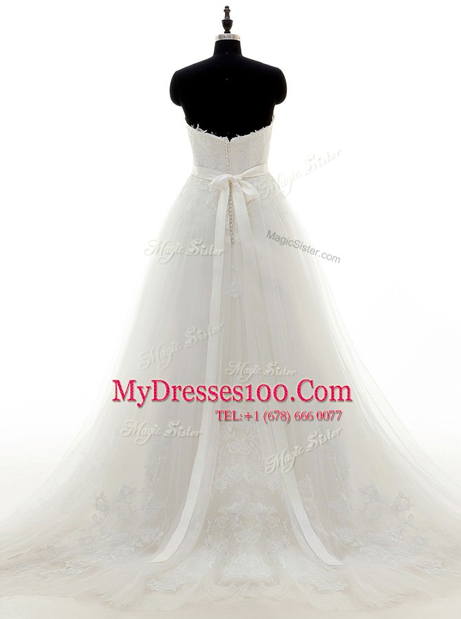 Smart Lace White Sweetheart Zipper Sashes ribbons Wedding Dresses Brush Train Sleeveless