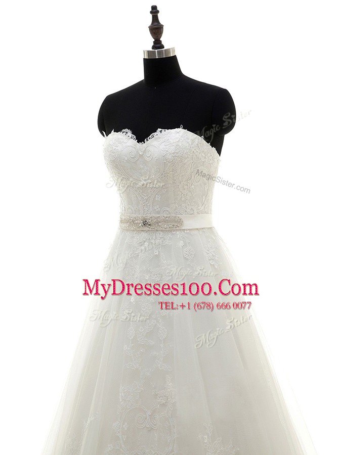 Smart Lace White Sweetheart Zipper Sashes ribbons Wedding Dresses Brush Train Sleeveless