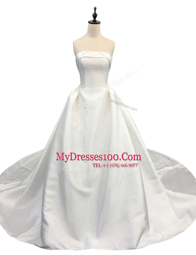 Sleeveless Chapel Train Ruching Zipper Wedding Dresses