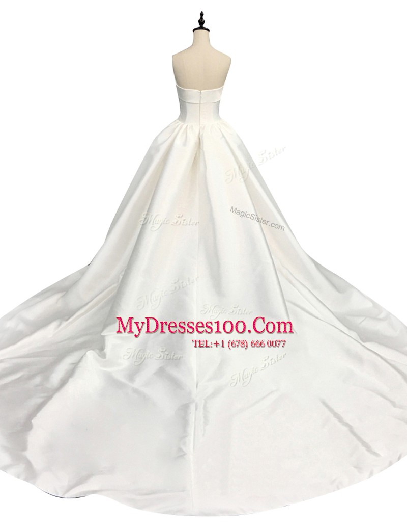 Sleeveless Chapel Train Ruching Zipper Wedding Dresses