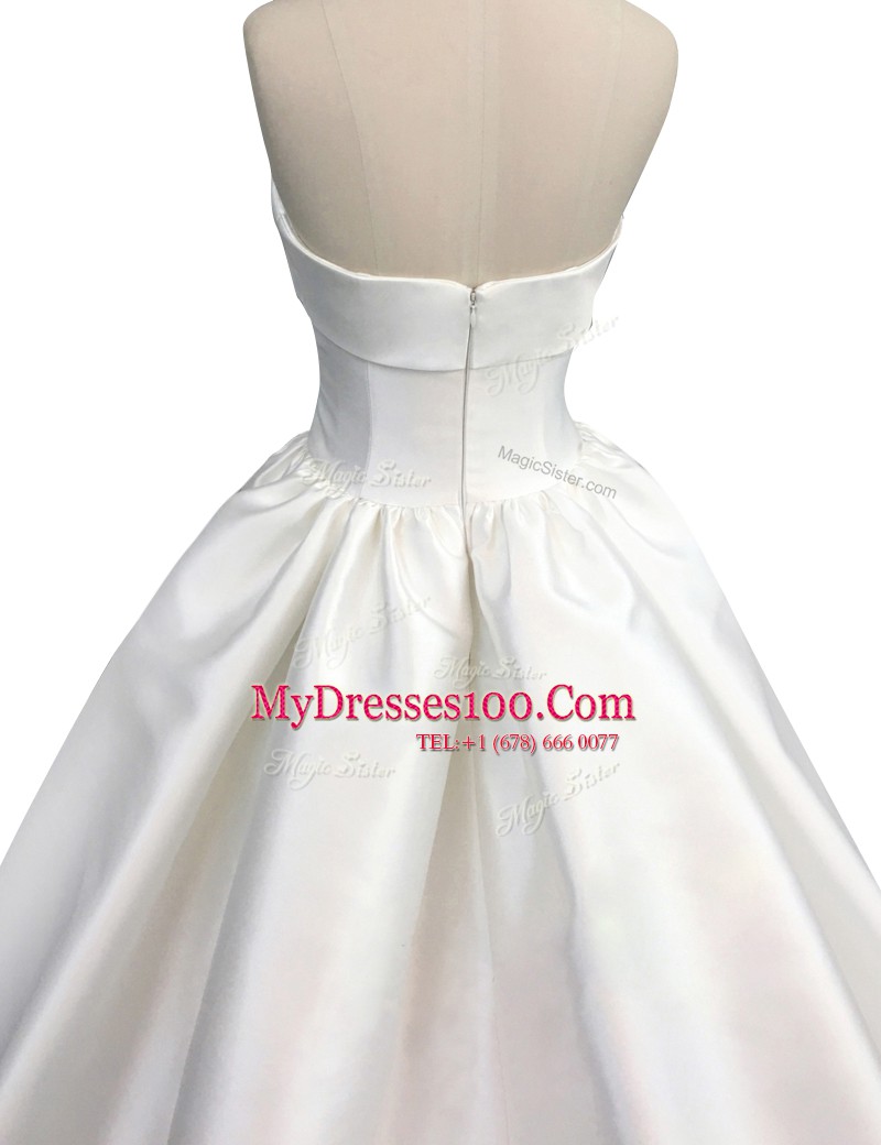 Sleeveless Chapel Train Ruching Zipper Wedding Dresses