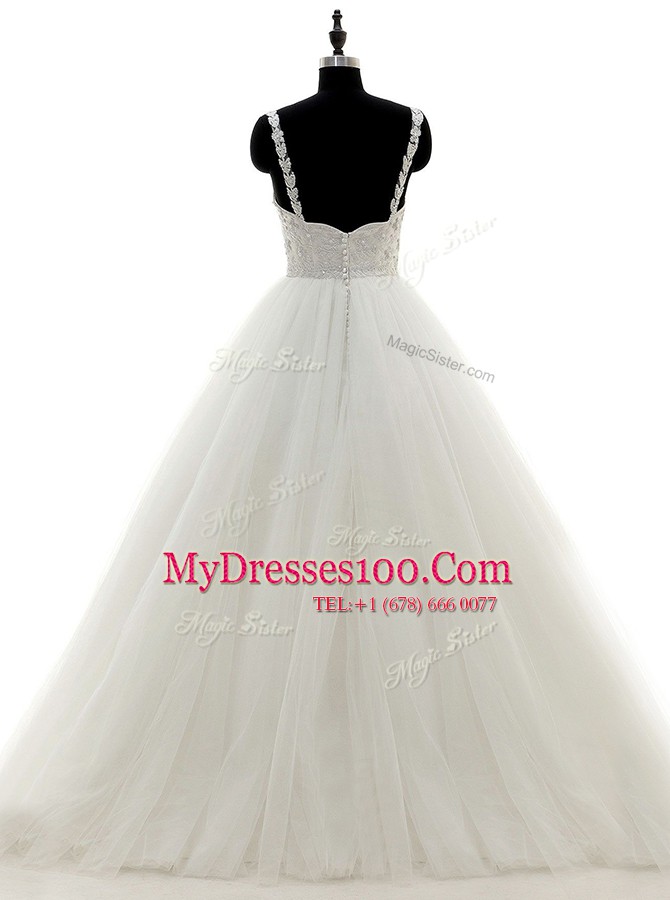 Floor Length White Wedding Dresses Straps Sleeveless Zipper