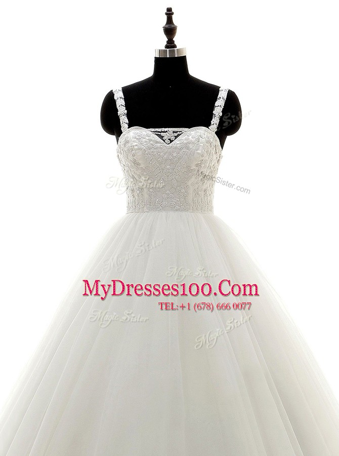 Floor Length White Wedding Dresses Straps Sleeveless Zipper