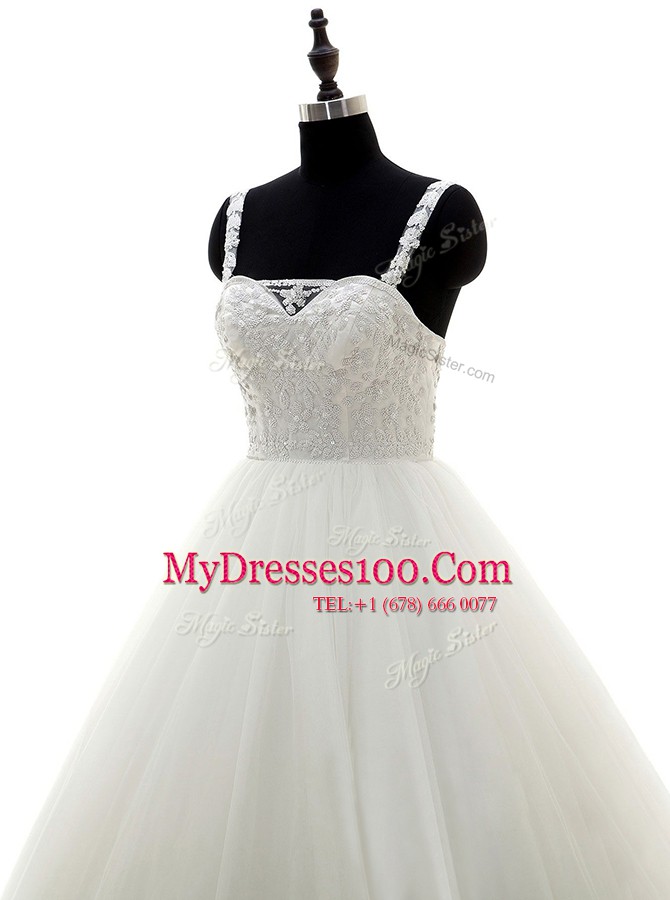 Floor Length White Wedding Dresses Straps Sleeveless Zipper
