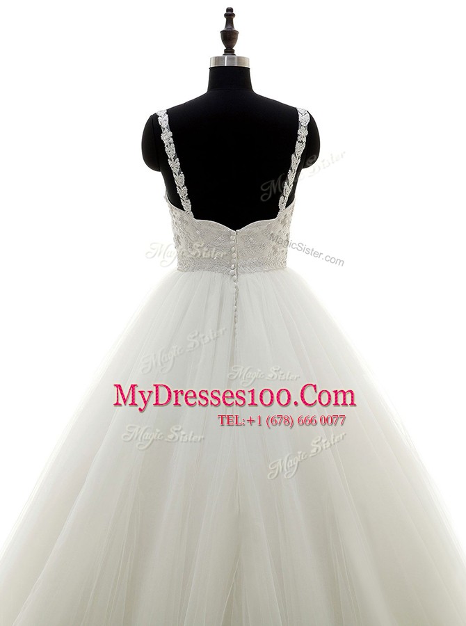Floor Length White Wedding Dresses Straps Sleeveless Zipper