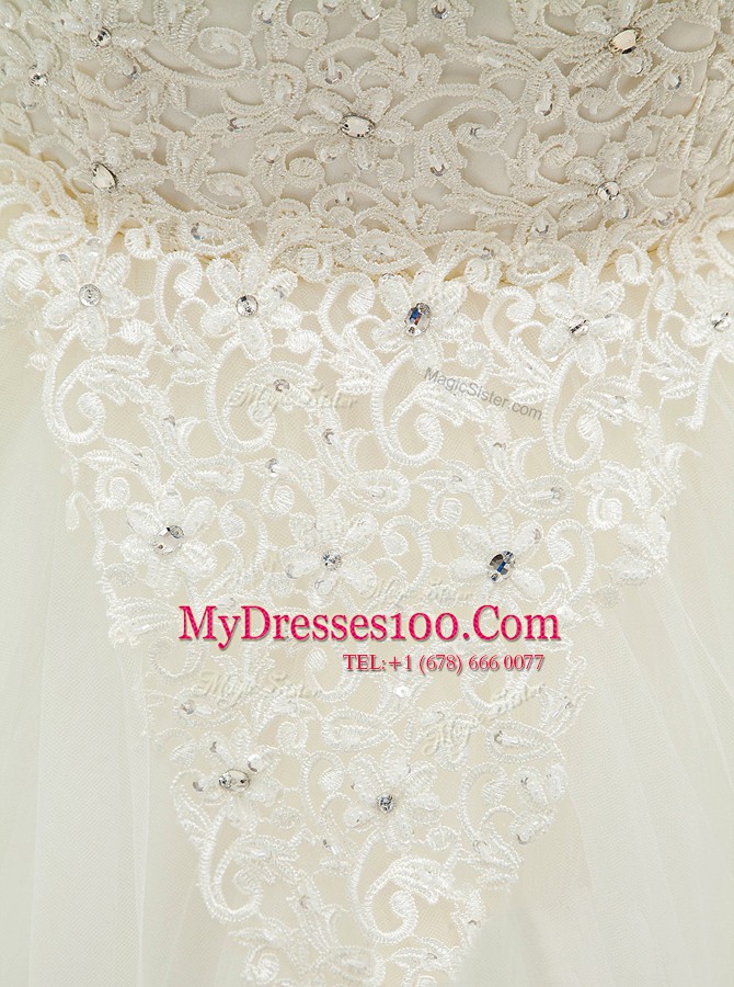 Fabulous Mermaid White Lace Up Wedding Dress Beading and Lace Sleeveless With Brush Train