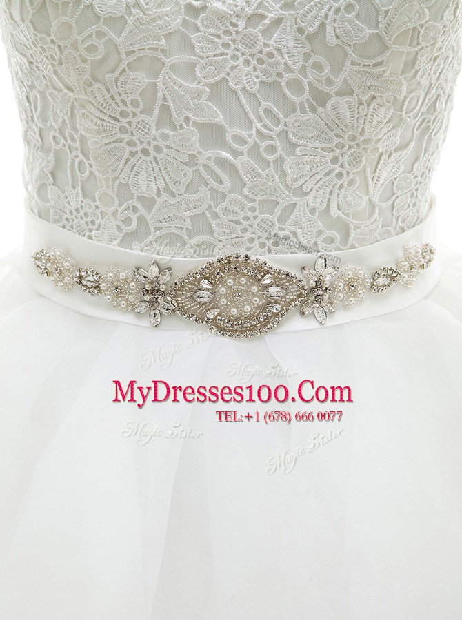 White Wedding Dresses Wedding Party and For with Beading and Lace and Ruffles V-neck Sleeveless Brush Train Backless