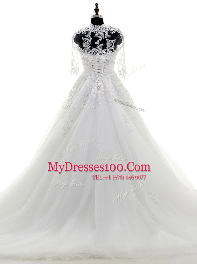 Custom Fit White Strapless Neckline Beading and Lace and Appliques Wedding Gown Sleeveless Lace Up