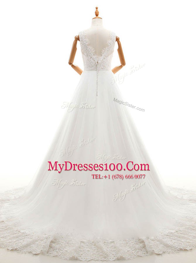 Stylish White Sleeveless Organza and Tulle Court Train Zipper Bridal Gown for Wedding Party