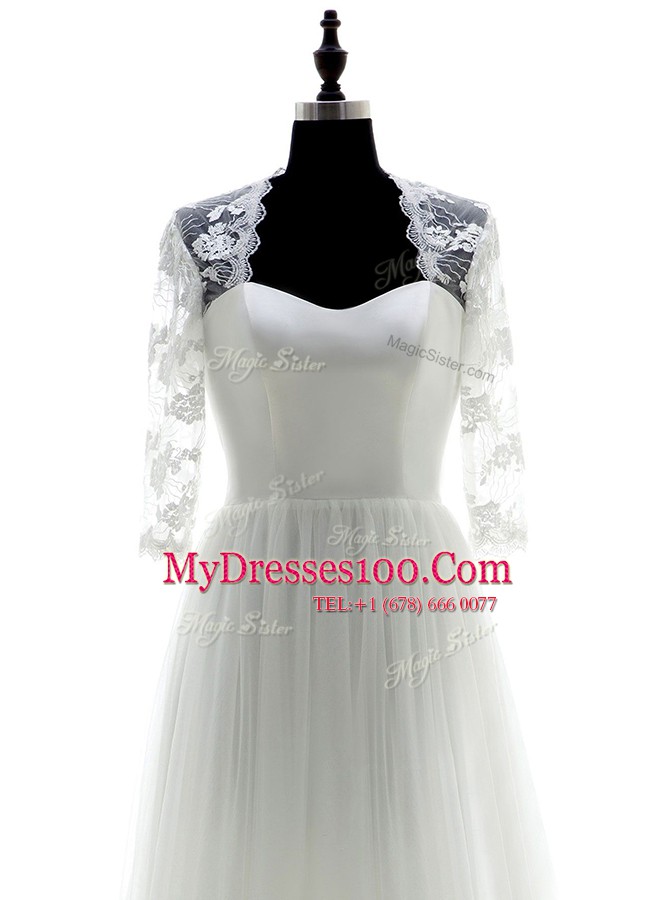 Shining Sweetheart 3 4 Length Sleeve Brush Train Zipper Wedding Gowns White Tulle