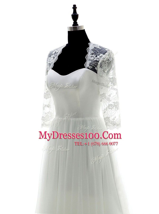 Shining Sweetheart 3 4 Length Sleeve Brush Train Zipper Wedding Gowns White Tulle