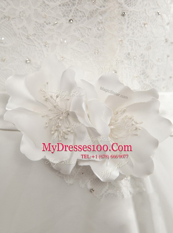 Adorable Scoop White Cap Sleeves Chiffon Clasp Handle Wedding Dresses for Wedding Party