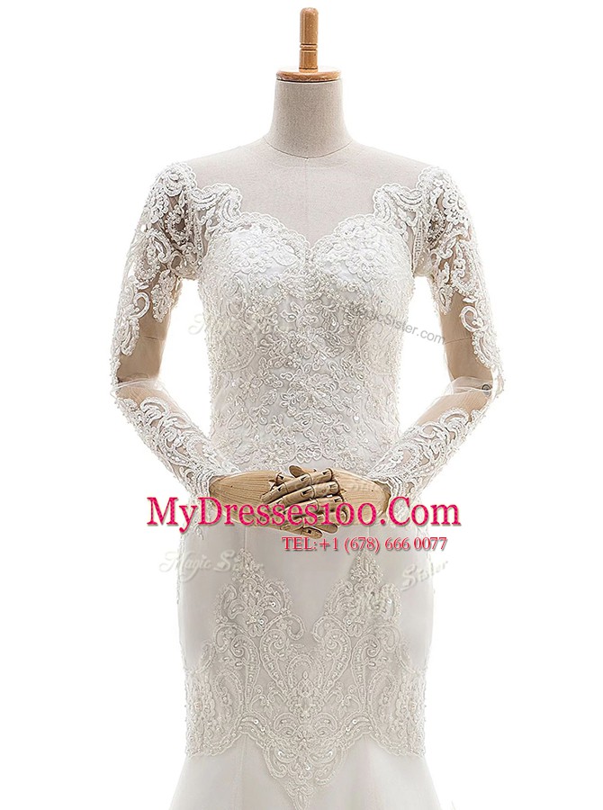 Captivating Mermaid Long Sleeves Brush Train Clasp Handle With Train Lace and Appliques Wedding Gowns