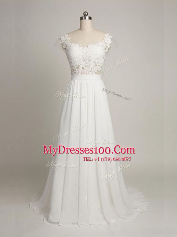 High Class Scoop Sleeveless Backless Wedding Gown White Tulle