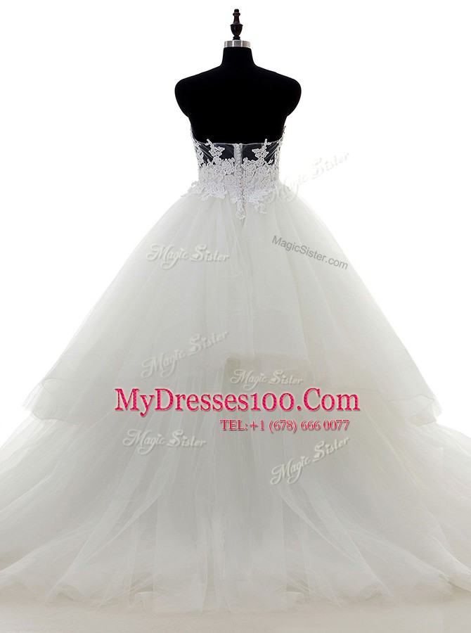 Fantastic Sweetheart Sleeveless Sweep Train Zipper Wedding Gowns White Lace